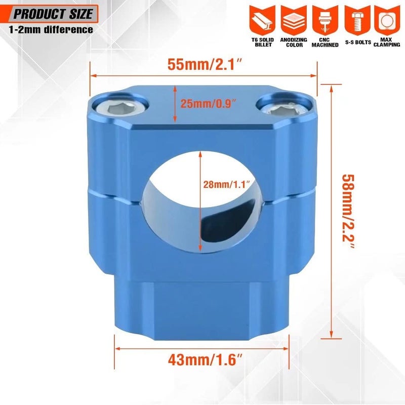 fewfuss Universal Dirt Bike Handlebar Mounts- Motorcycle Handlebar Riser Mounting Kit 1-1/8" Blue - Image 3